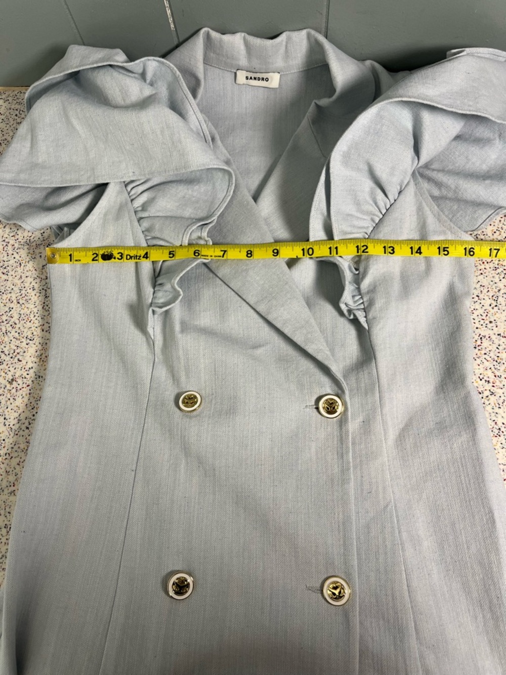 Sandro Angelina Ruffle Denim Blazer Dress FR 38 Women’s Size 4 - Picture 7 of 9